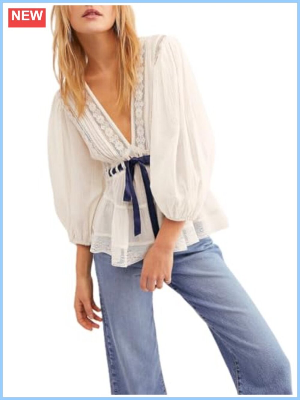 Women Chiffon Blouse Ruffle V-Neck Long Sleeve Flare Cuff Flowy Top